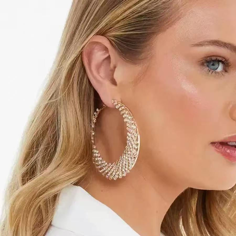 Women'S Fashion Earrings - Orecchini a cerchio con diamanti pieni