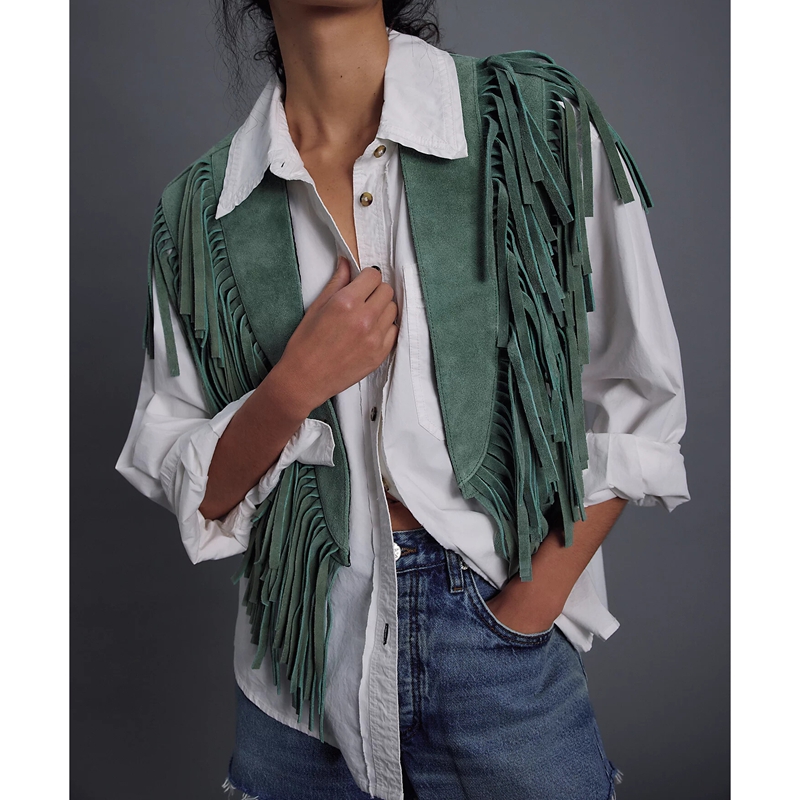Women'S Fashion Of The 70S - Gilet Vintage Y2k in Camoscio per